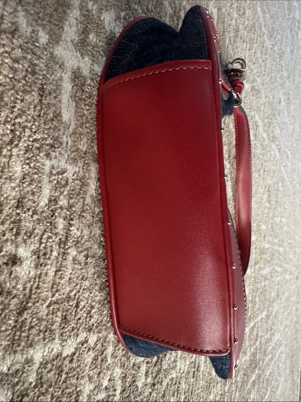True Religion Navy Denim Shoulder Bag with Red Trim - Picture 4 of 5